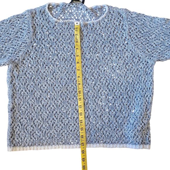 Norton McNaughton Blue and White Crochet Knit sweater Size L - Picture 7 of 7